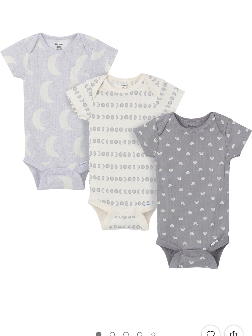 Gerber Gender Neutral Short Sleeve Variety Onesies, 3-Pack